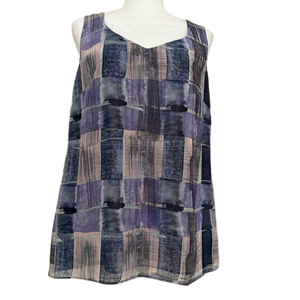 CAbi 4361 Purple Abstract Lined Sleeveless Adjustable Straps and V-Neck Top